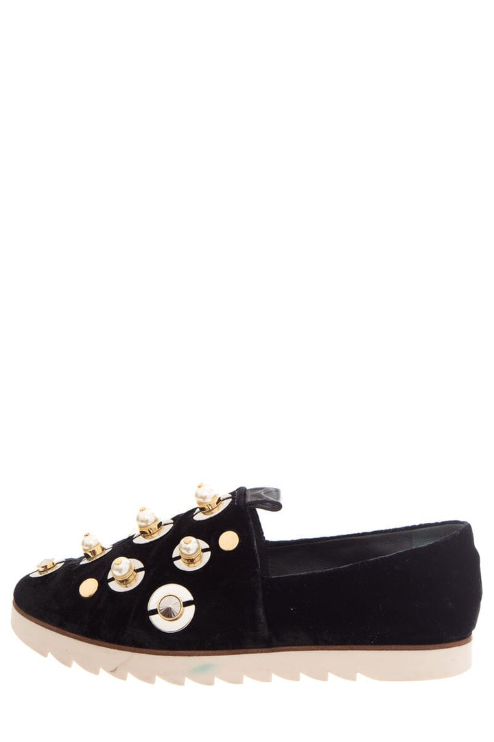 Mercedes Castillo Black Velvet & Pearl Detail Slip On Sneakers SZ 39