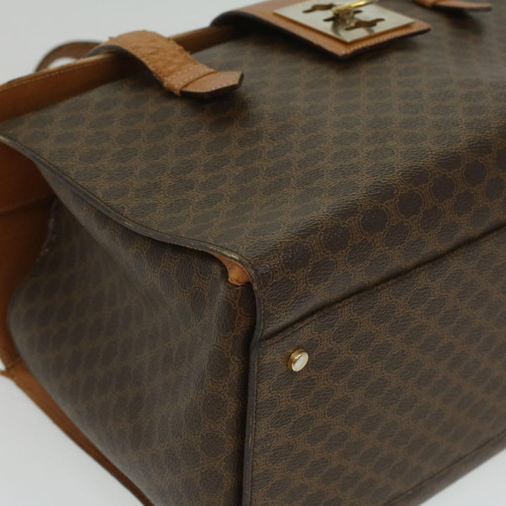 Celine Macadam Canvas Hand Bag PVC Leather Brown  34655