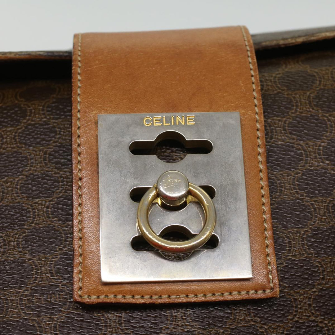 Celine Macadam Canvas Hand Bag PVC Leather Brown  34655