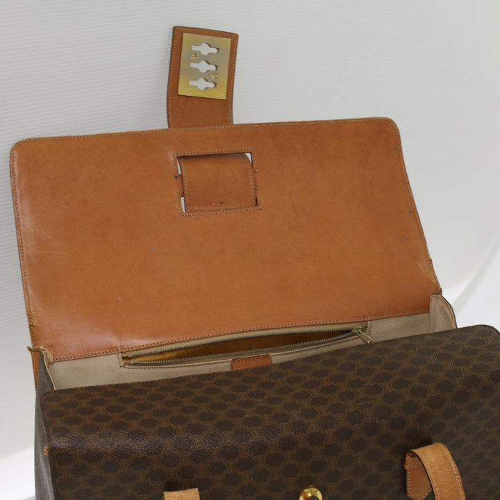 Celine Macadam Canvas Hand Bag PVC Leather Brown  34655
