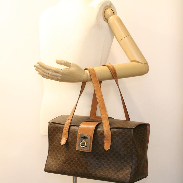 Celine Macadam Canvas Hand Bag PVC Leather Brown  34655