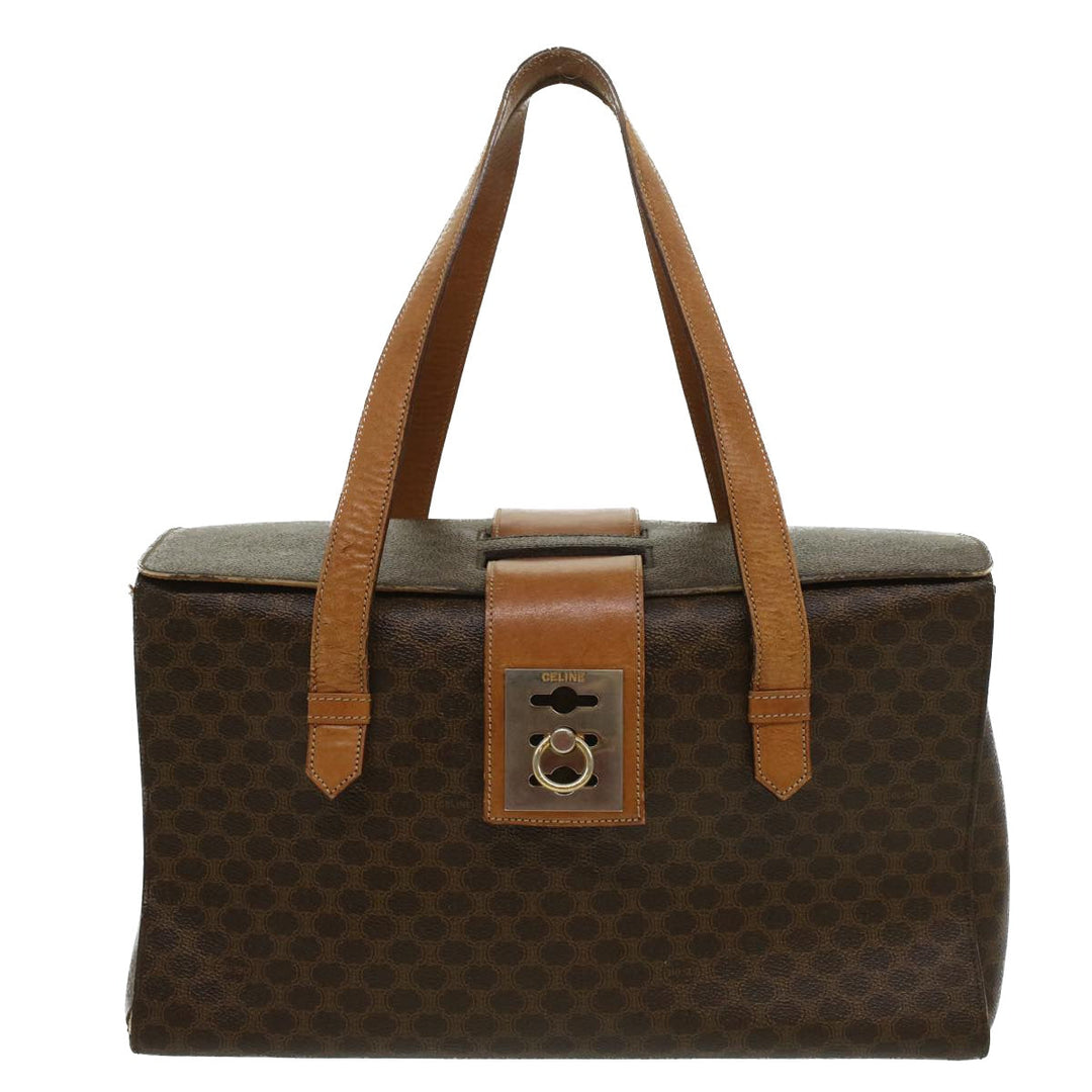 Celine Macadam Canvas Hand Bag PVC Leather Brown  34655