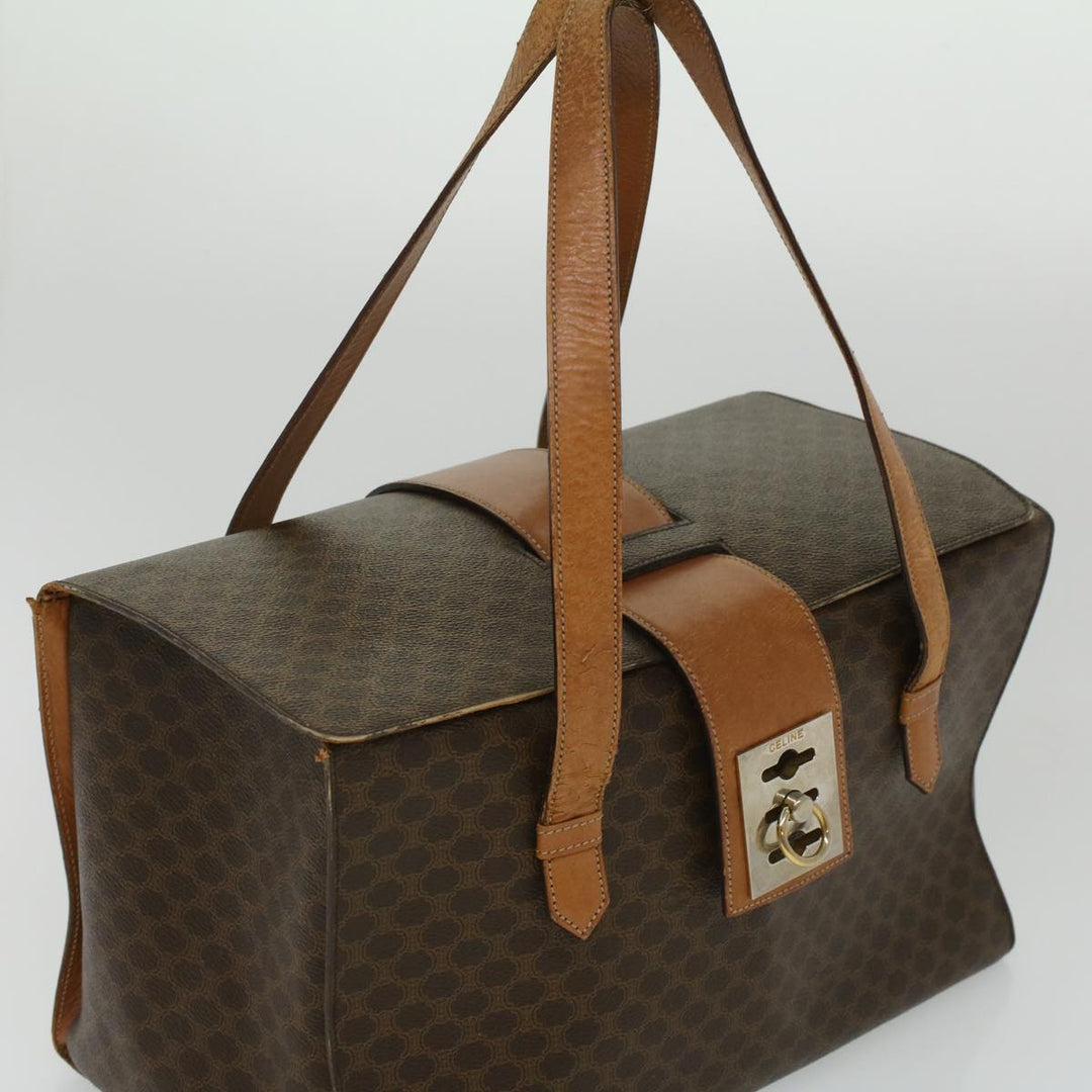 Celine Macadam Canvas Hand Bag PVC Leather Brown  34655