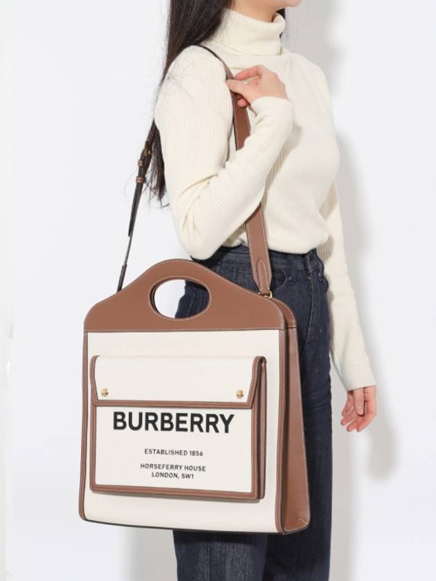 Burberry Medium Two-tone Canvas Leather Pocket Tote Bag Beige