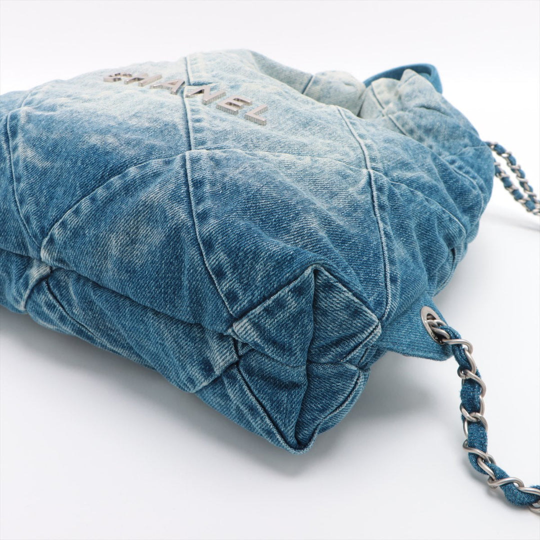 Top Quality Chanel 22 Backpack Denim Chainsaw Blue Silver  AS3859