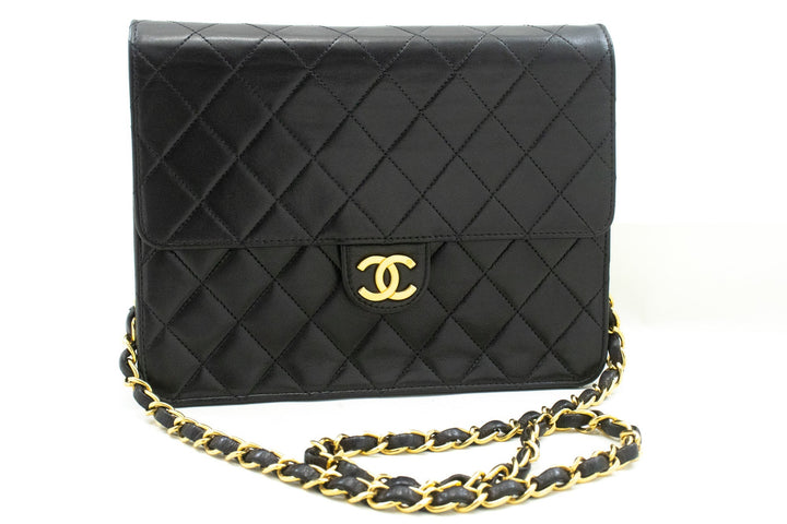 Chanel Small Chain Shoulder Bag Clutch Black Quilted New Lambskin