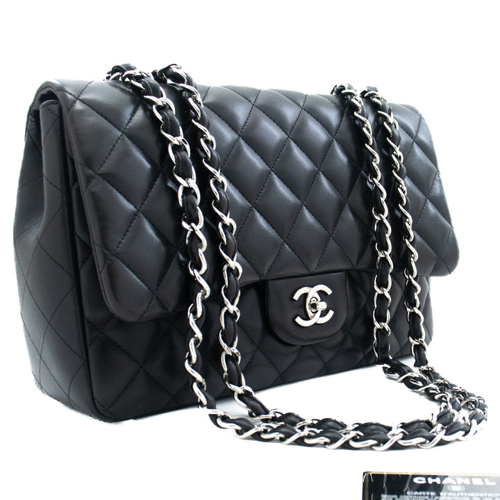 Top Quality Chanel Classic Large 11" Chain Shoulder Bag New Black Lambskin