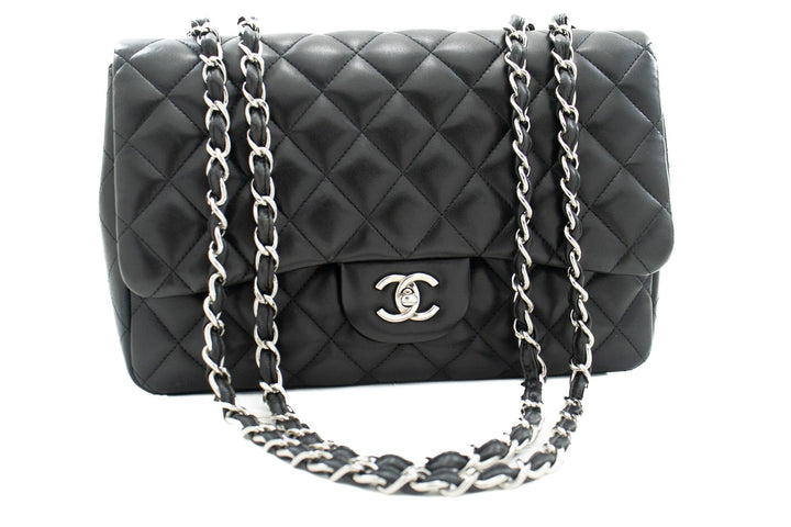 Top Quality Chanel Classic Large 11" Chain Shoulder Bag New Black Lambskin
