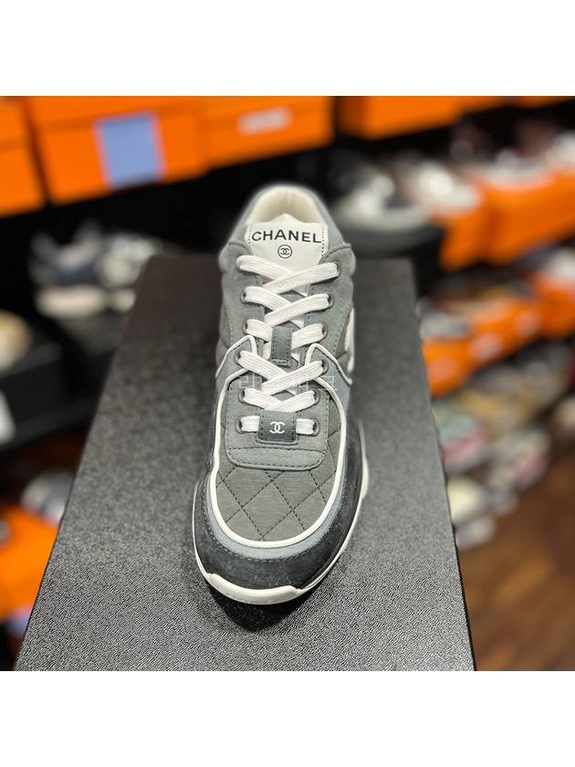 CC Logo Fabric Suede Low-Top Sneakers Dark Grey Chanel