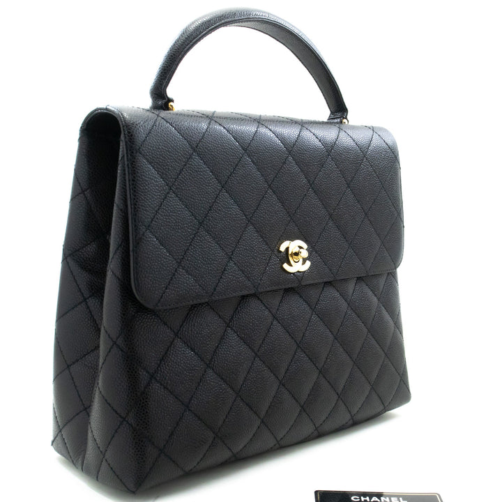 Chanel Caviar Handbag Top Handle Bag Kelly Black New Leather Gold
