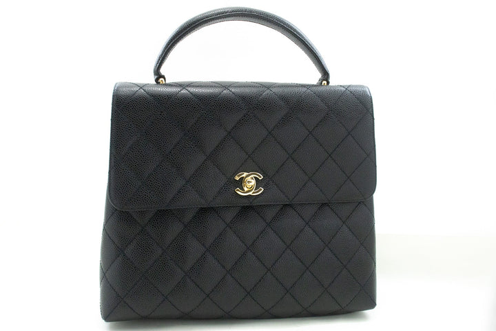 Chanel Caviar Handbag Top Handle Bag Kelly Black New Leather Gold