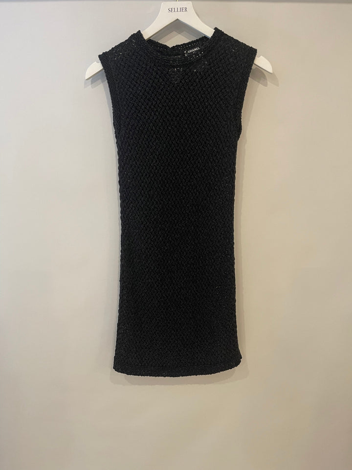 Top Quality Chanel Black Crochet Sleeveless Mini Dress Size FR 36 (UK 8)