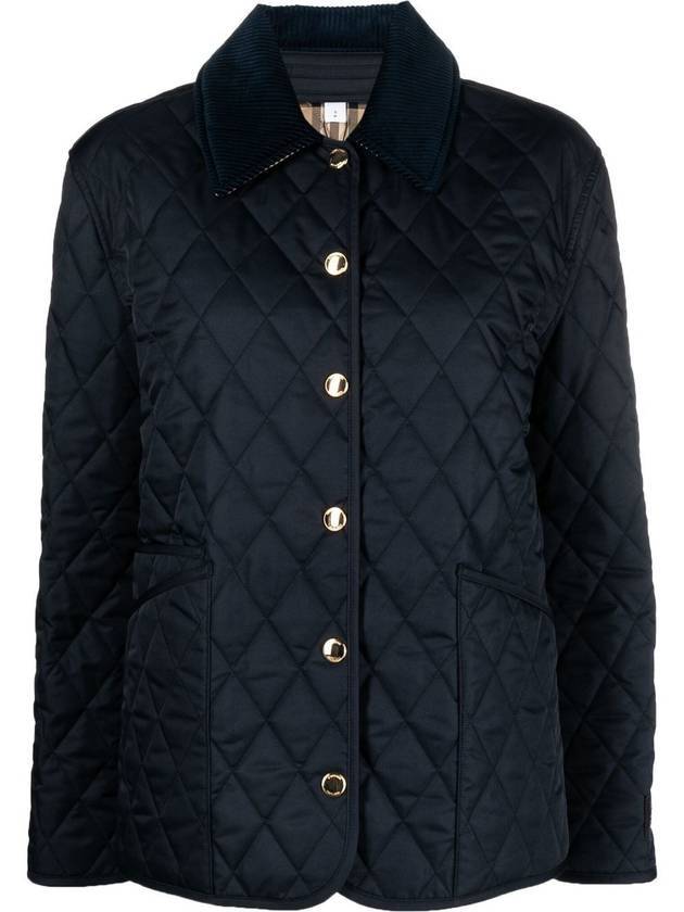Burberry Corduroy Collar Quilted Jacket Dark Blue