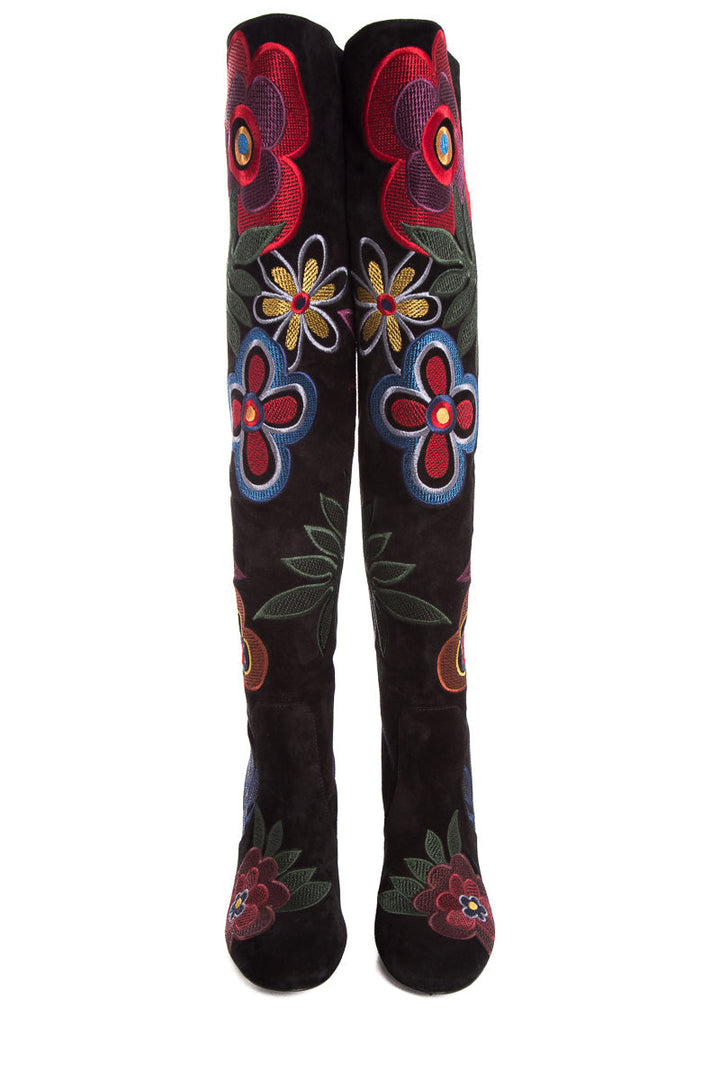 Valentino Black & Multi Floral Boots SZ 37.5