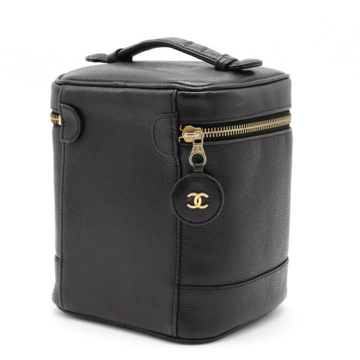 Top Quality Chanel Top Quality Chanel Caviar S Cocomark Vanity Bag Handbag Cosmetic Bag Cosmetic Leather Black Gold  A01998