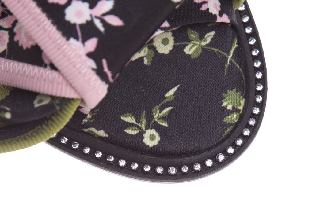 No 21 Black Floral & Rhinestone Lined Mules SZ 39