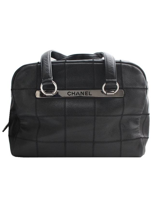 Black lambskin square stitch silver doctor tote bag Chanel
