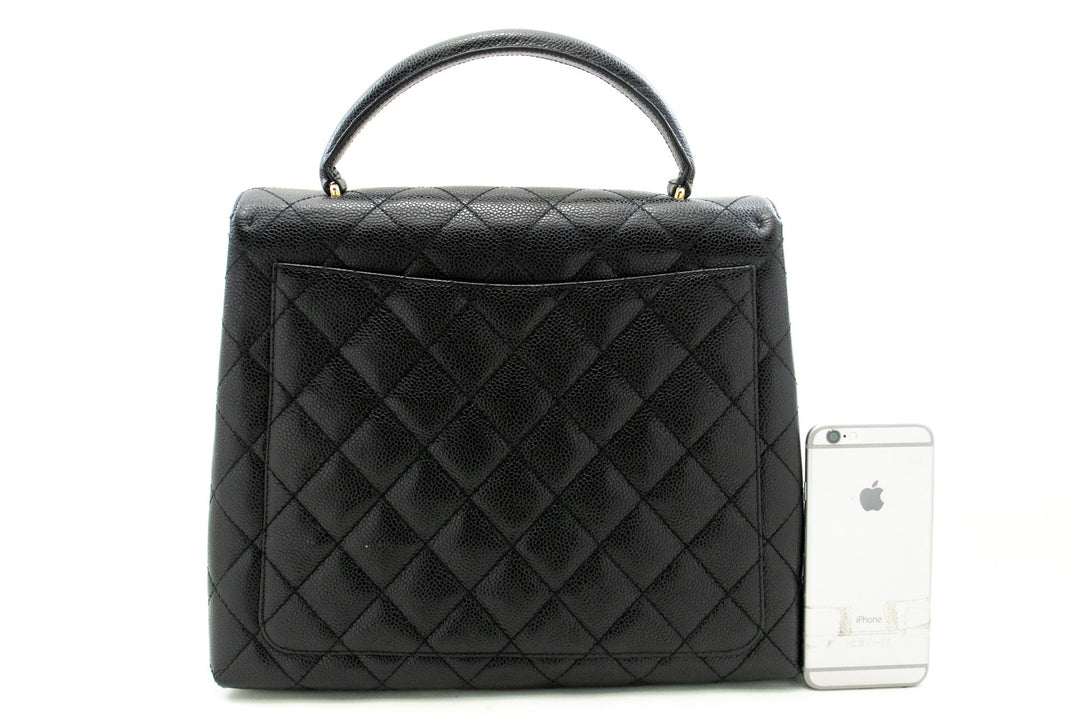 Chanel Caviar Handbag Top Handle Bag Kelly Black New Leather Gold