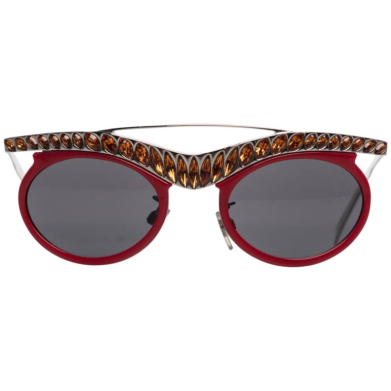 Prada Runway Red Cat-Eye Amber Crystal Sunglasses, 2012