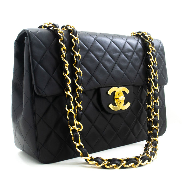 Top Quality Chanel Classic Large 13" New Chain Shoulder Bag Black Lambskin
