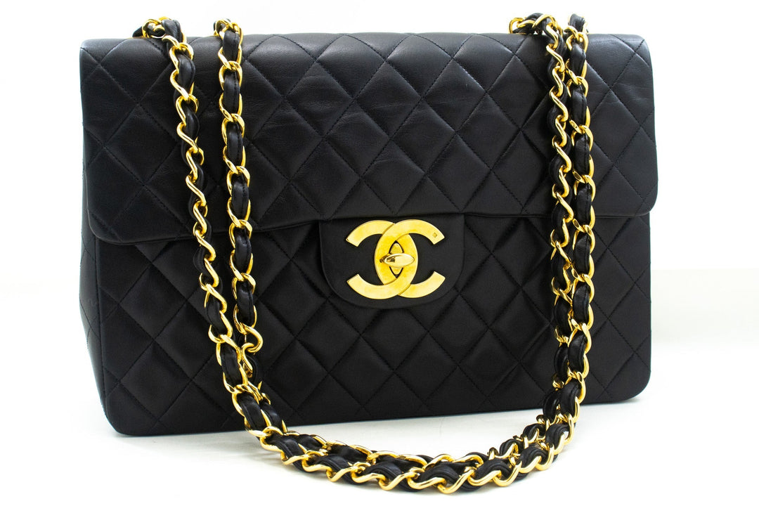 Top Quality Chanel Classic Large 13" New Chain Shoulder Bag Black Lambskin