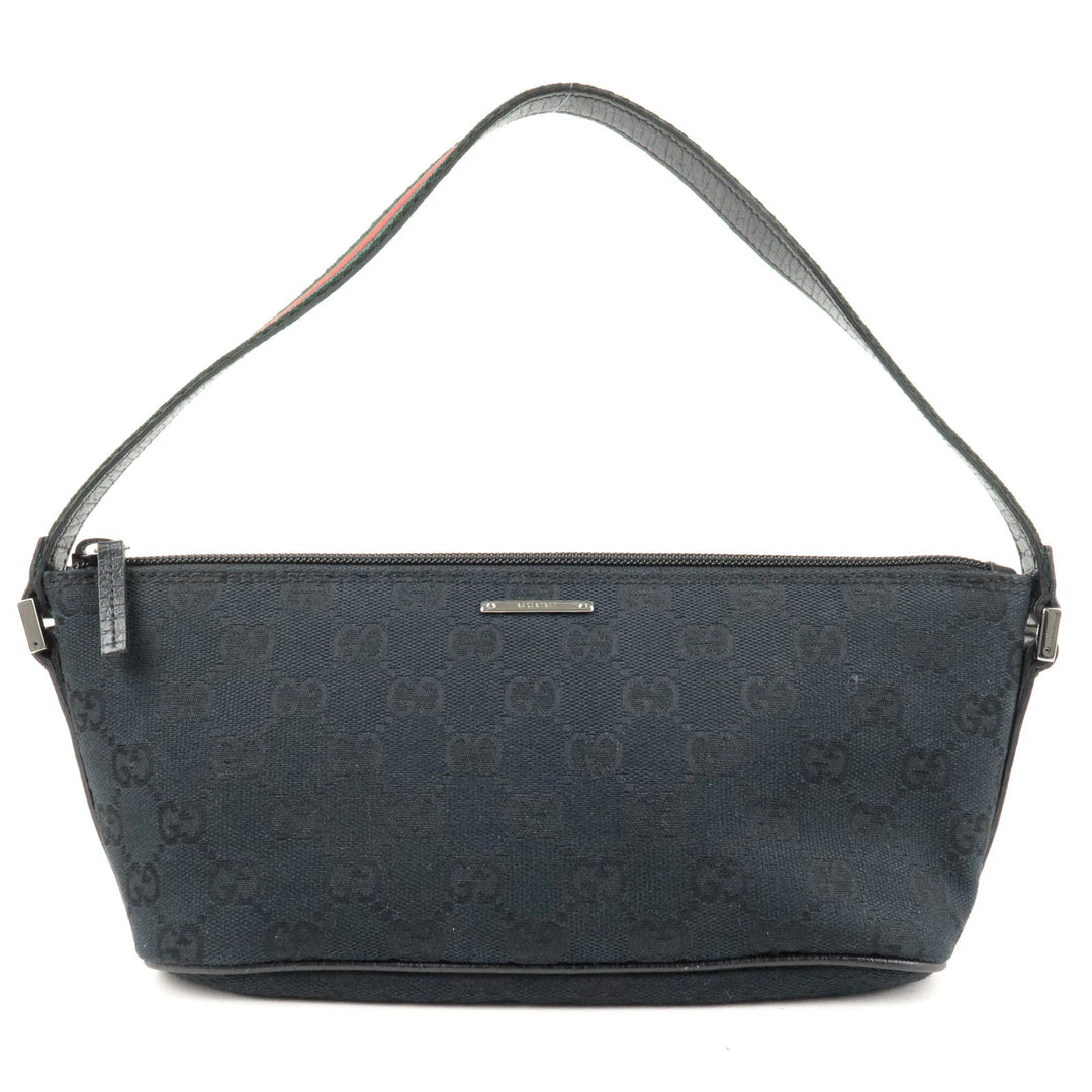 GUCCI Sherry GG Canvas Leather Boat Bag Pouch Black 141809