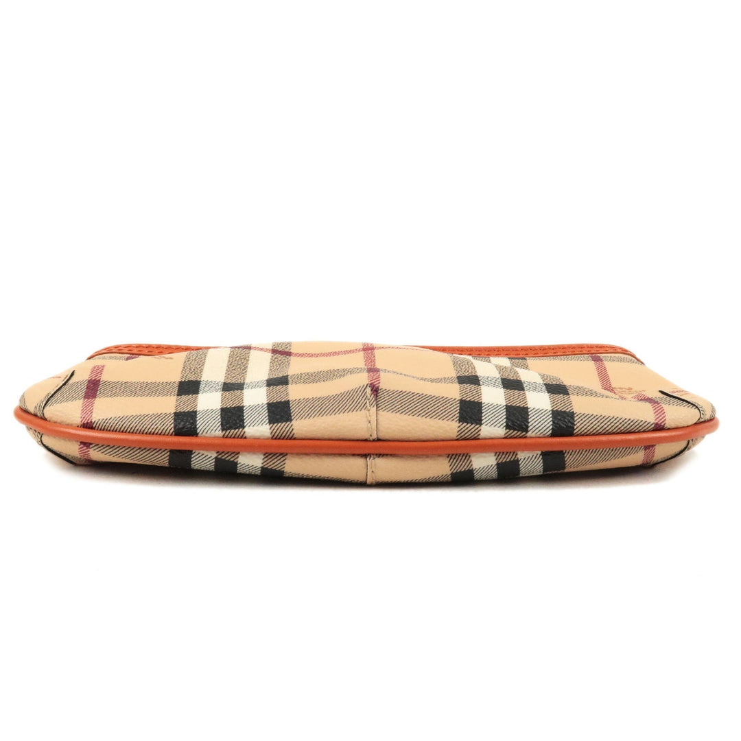 BURBERRY Nova Plaid PVC Leather Pouch Hand Bag Beige Orange