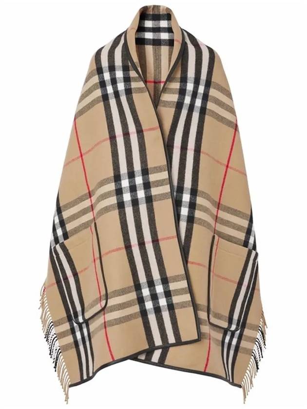 Burberry ExaGGerated Check Wool Cashmere Cape Archive Beig