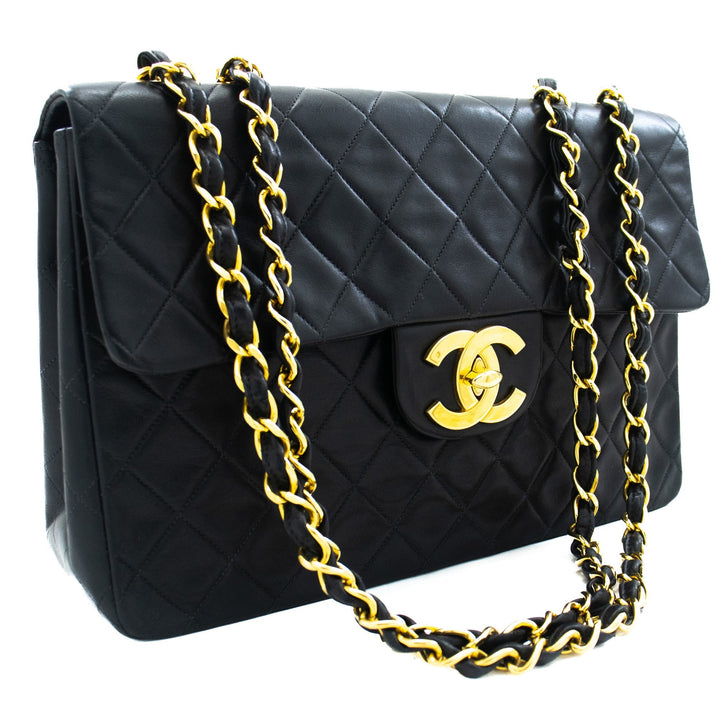 Top Quality Chanel Classic Large 13" New Chain Shoulder Bag Black Lambskin