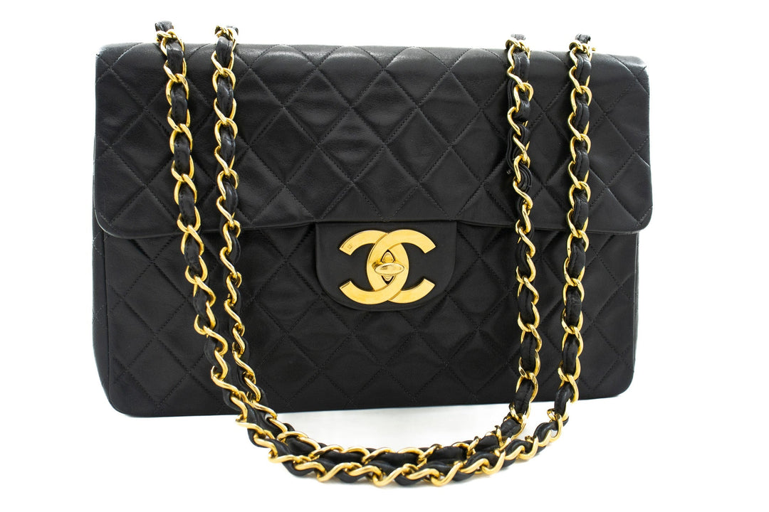 Top Quality Chanel Classic Large 13" New Chain Shoulder Bag Black Lambskin