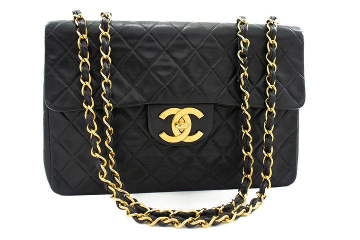 Top Quality Chanel Classic Large 13" New Chain Shoulder Bag Black Lambskin