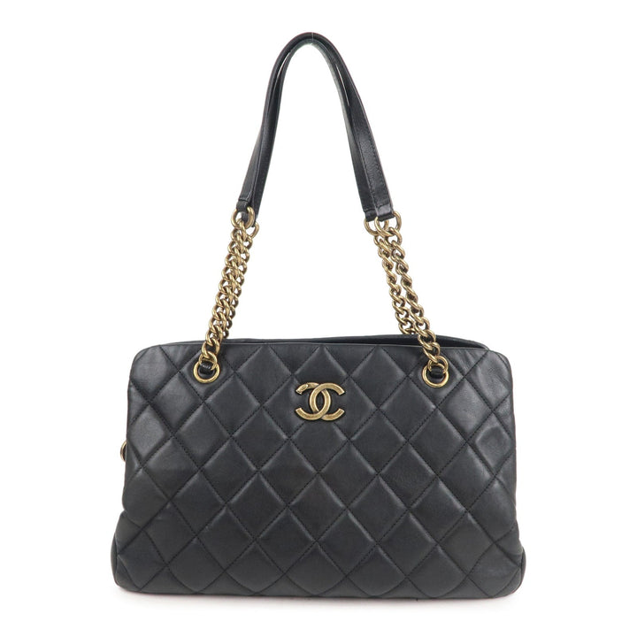 Top Quality Chanel Matelasse Lamb Skin Chain Shoulder Bag Black Bags Glimer Gold
