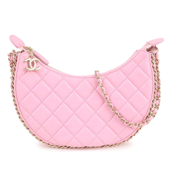 Auth CHANEL Matelasse Lamb Skin Small Hobo Shoulder Bag Pink AS3917 Used F/S