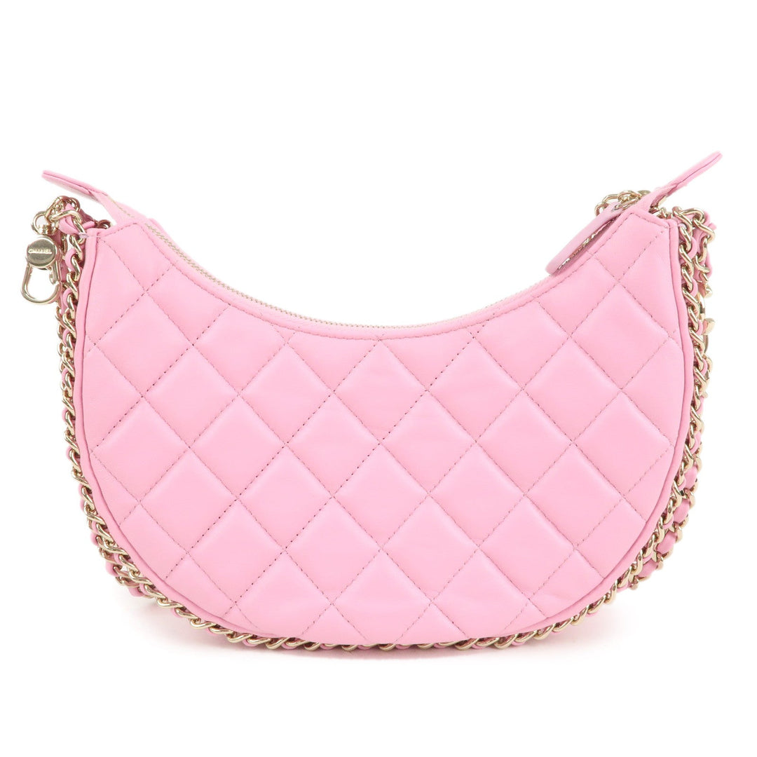 Auth Top Quality Chanel Matelasse Lamb Skin Small Hobo Shoulder Bag Pink AS3917 Used F/S