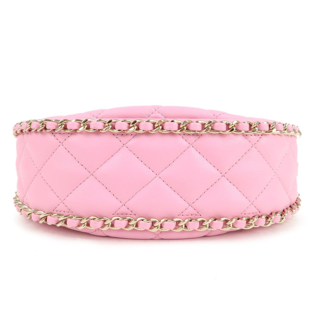Auth CHANEL Matelasse Lamb Skin Small Hobo Shoulder Bag Pink AS3917 Used F/S