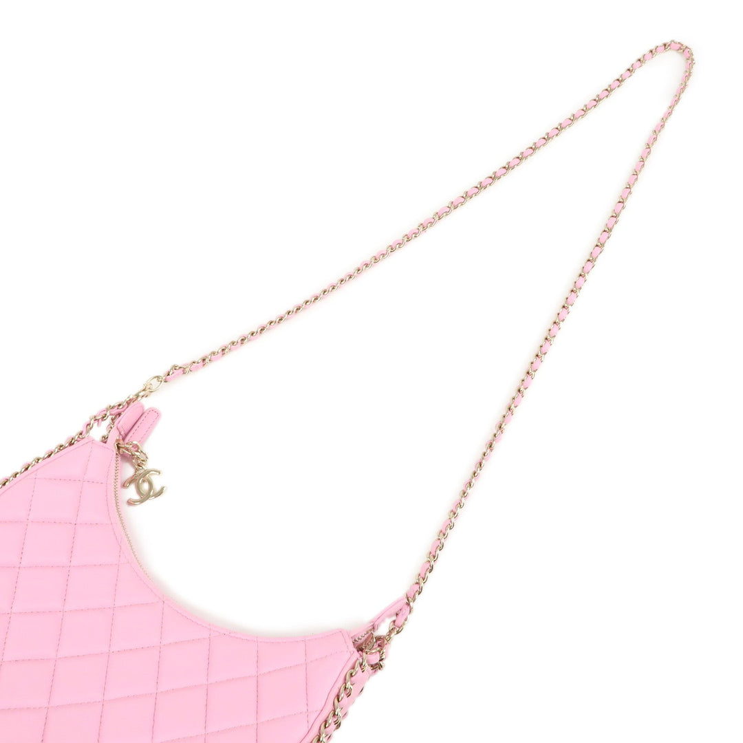 Auth Top Quality Chanel Matelasse Lamb Skin Small Hobo Shoulder Bag Pink AS3917 Used F/S