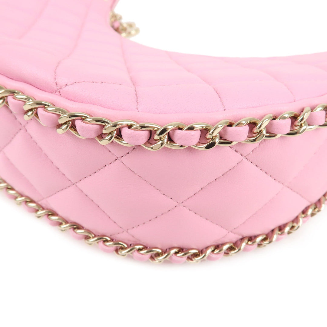 Auth CHANEL Matelasse Lamb Skin Small Hobo Shoulder Bag Pink AS3917 Used F/S