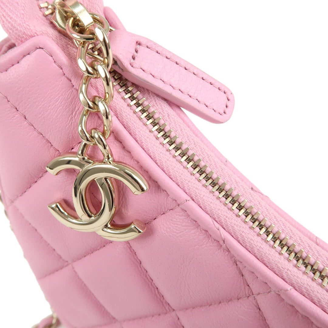 Auth CHANEL Matelasse Lamb Skin Small Hobo Shoulder Bag Pink AS3917 Used F/S
