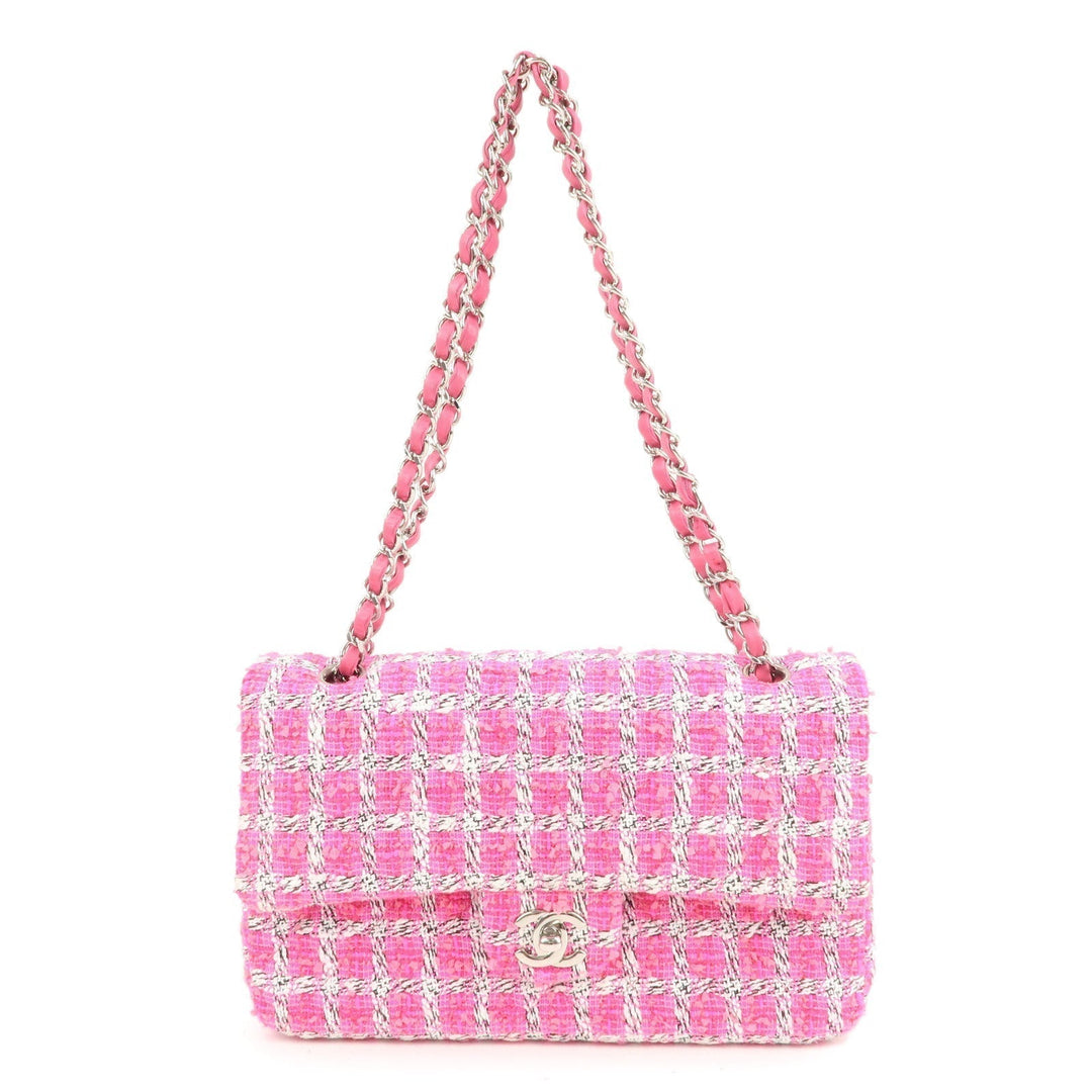 Top Quality Chanel Matelasse 25 Tweed Leather Chain W Flap Shoulder Bag Pink