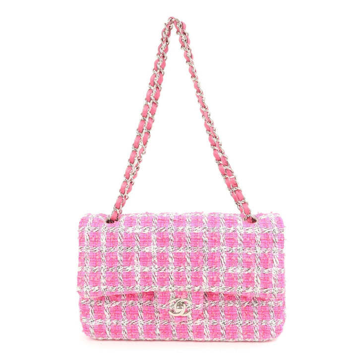 Top Quality Chanel Matelasse 25 Tweed Leather Chain W Flap Shoulder Bag Pink