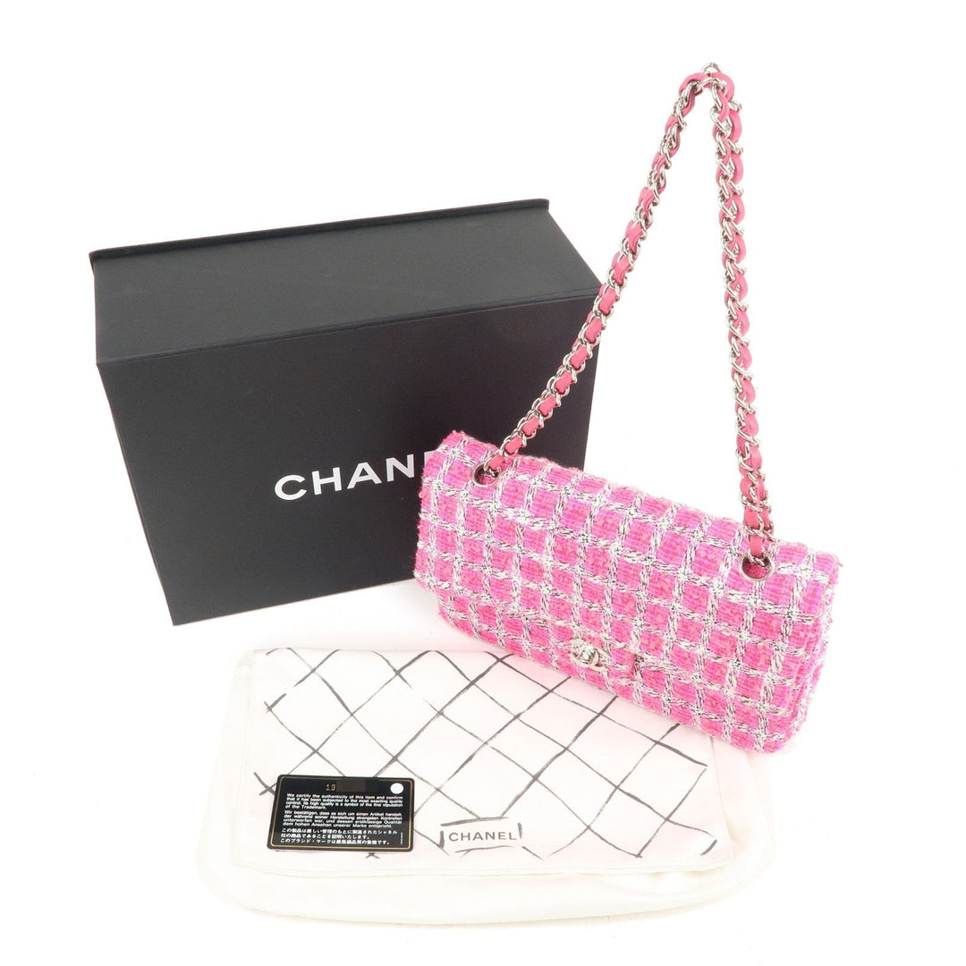 Top Quality Chanel Matelasse 25 Tweed Leather Chain W Flap Shoulder Bag Pink