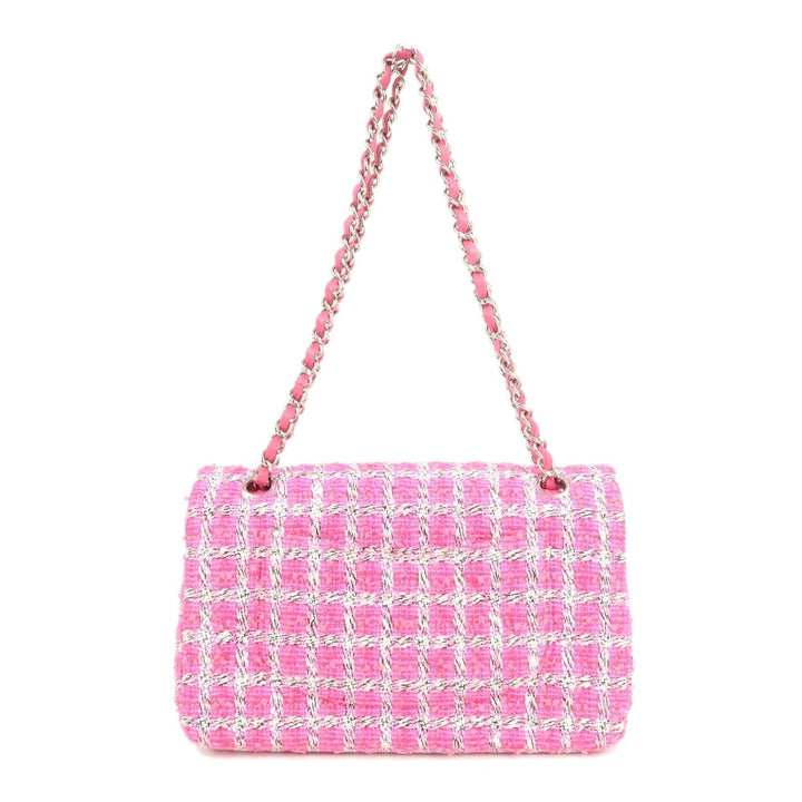 Top Quality Chanel Matelasse 25 Tweed Leather Chain W Flap Shoulder Bag Pink