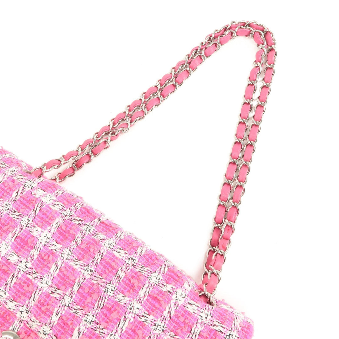 Top Quality Chanel Matelasse 25 Tweed Leather Chain W Flap Shoulder Bag Pink
