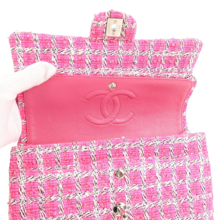 Top Quality Chanel Matelasse 25 Tweed Leather Chain W Flap Shoulder Bag Pink
