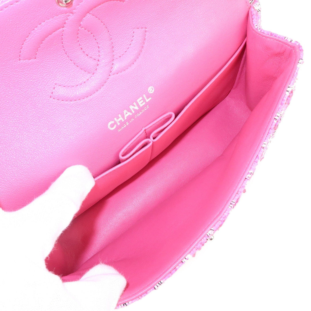 Top Quality Chanel Matelasse 25 Tweed Leather Chain W Flap Shoulder Bag Pink