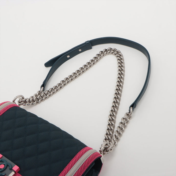 Top Quality Chanel Boy Chain Shoulder Bag in Nylon Navy Pink