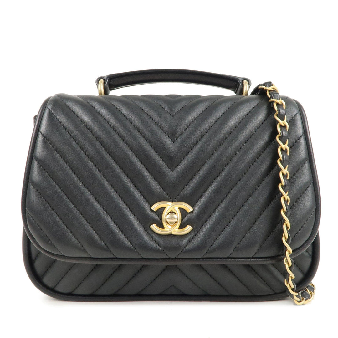 Top Quality Chanel Chevron Lamb Skin 2WAY Chain Shoulder Bag Black A98792