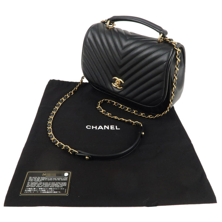 Top Quality Chanel Chevron Lamb Skin 2WAY Chain Shoulder Bag Black A98792