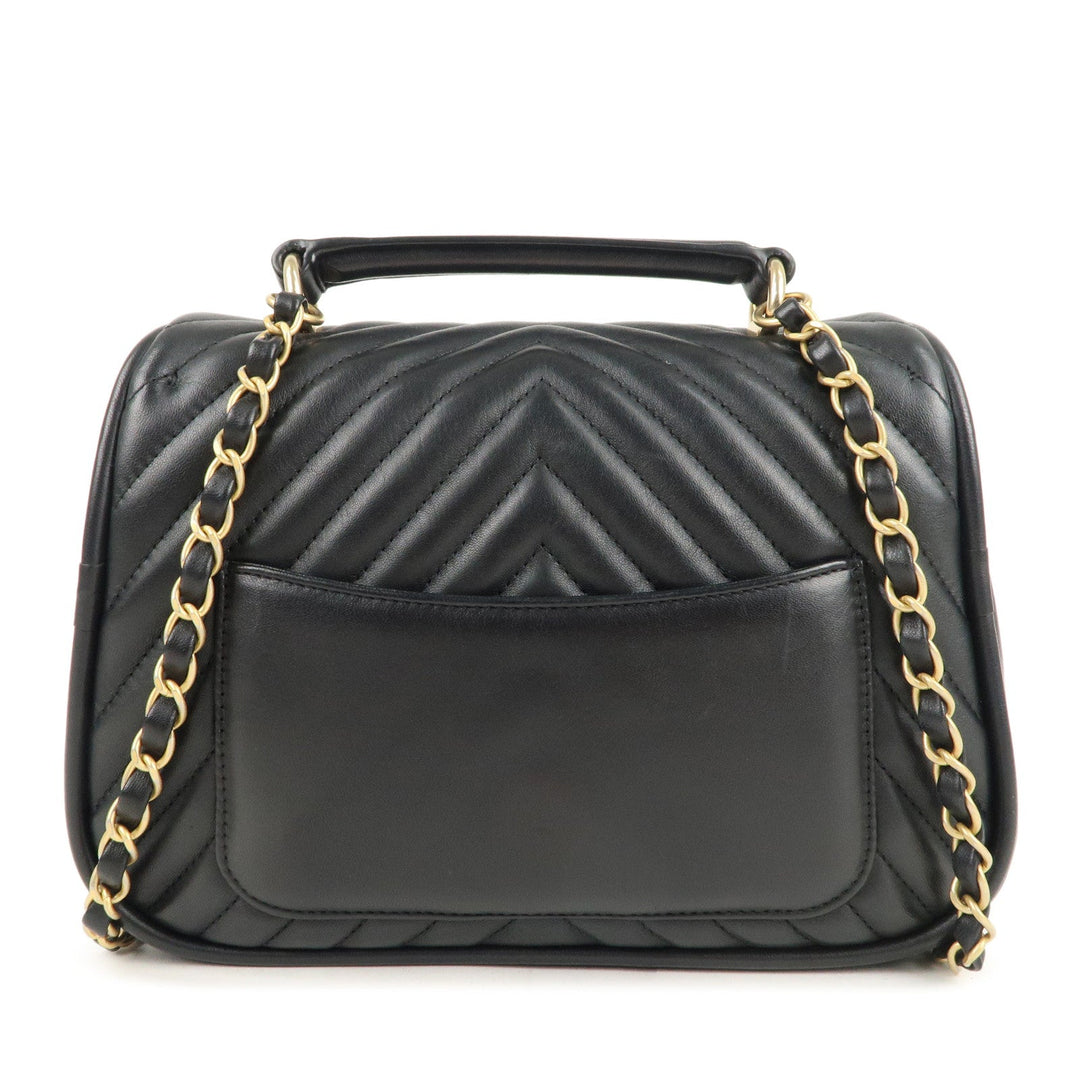 Top Quality Chanel Chevron Lamb Skin 2WAY Chain Shoulder Bag Black A98792