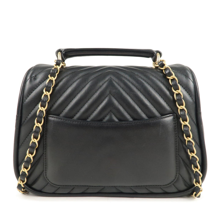 Top Quality Chanel Chevron Lamb Skin 2WAY Chain Shoulder Bag Black A98792